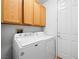 Laundry room with washer, dryer, and wood cabinets at 3020 Via Venezia, Henderson, NV 89052