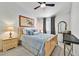 Bedroom showcasing neutral paint, fan, and natural lighting at 422 Blush Creek Pl, Las Vegas, NV 89144