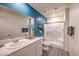 Modern bathroom with walk-in shower and white vanity at 10168 Mulberry Ridge St # 43, Las Vegas, NV 89141