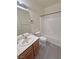 Clean bathroom with single vanity, tub and shower at 4290 S Gressa St, Pahrump, NV 89061