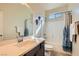 Clean bathroom with a shower/tub combo and updated vanity at 685 Viale Machiavelli Ln, Henderson, NV 89011