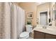 Clean bathroom with shower/tub combo and updated vanity at 10260 Danskin Dr, Las Vegas, NV 89166