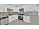 Modern kitchen with white cabinets, gray countertops and a subway tile backsplash at 2318 Howard Dr, Las Vegas, NV 89104