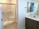 Clean bathroom with walk-in shower and vanity at 3513 Golden Chariot Ave, Las Vegas, NV 89106