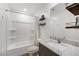 Main bathroom with a bathtub, shower, and granite vanity at 4904 Siglo St, North Las Vegas, NV 89031