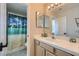 Bathroom featuring a single sink with a shower-tub combo with beautiful curtains at 412 Lost Trail Dr, Henderson, NV 89014