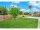 Landscaped backyard with spacious lawn and storage shed at 913 San Bruno Ave, Henderson, NV 89002