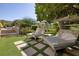Relaxing outdoor lounge area with comfortable seating, manicured lawn and privacy at 641 Saint Croix St, Henderson, NV 89012