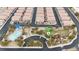 Community aerial view showing the community pool and community park at 9323 Leaping Deer Pl # 102, Las Vegas, NV 89178