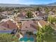 Expansive aerial view of a beautiful Las Vegas home featuring a private pool and lush desert landscaping at 3324 Canyon Lake Dr, Las Vegas, NV 89117