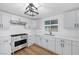 Modern kitchen with gray cabinets, stainless steel appliances and a farmhouse sink at 3580 Allegheny Dr, Las Vegas, NV 89122