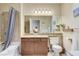 Clean bathroom with granite vanity and shower/tub combo at 4050 Pacific Harbors Dr # 201, Las Vegas, NV 89121