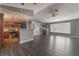 Open concept living area with kitchen, fireplace and bay window at 424 Sarajane Lane, Las Vegas, NV 89107