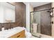 Modern bathroom with geometric tile and glass shower at 671 Sentinel Spire St, Las Vegas, NV 89138