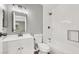 Modern bathroom with white subway tile and new fixtures at 733 Rock Springs Dr # 201, Las Vegas, NV 89128