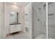 Modern bathroom with a walk-in shower and floating vanity at 2272 Horizon Light Ct, Henderson, NV 89052