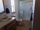 Clean bathroom with shower and vanity at 3381 W Simkins Rd, Pahrump, NV 89060