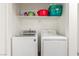 Bright laundry room, featuring washer and dryer, and shelving for storage at 1375 E Hacienda Ave # 201, Las Vegas, NV 89119