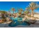 Relaxing pool and spa surrounded by lush landscaping and palm trees at 328 Hedgehope Dr, Las Vegas, NV 89183