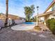 Inviting pool and patio area with covered seating at 908 Primrose Ln, Henderson, NV 89011