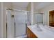 Bathroom with shower stall and wood vanity at 2571 Jada Dr, Henderson, NV 89044