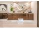 Elegant bathroom with a floating vanity and large marble accent wall at 2857 Paradise Rd # 1901, Las Vegas, NV 89109