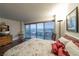 Bedroom with city views and hardwood floors at 3111 Bel Air Dr # 18F, Las Vegas, NV 89109