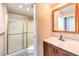 Clean bathroom with shower/tub combo and updated vanity at 505 Ville Dr, Boulder City, NV 89005