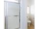 Bathroom with shower stall, toilet and tiled floor at 2915 Rippling Springs St, Laughlin, NV 89029