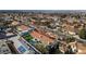 Overhead view featuring a home with solar panels, a pool, and a well-maintained yard at 321 E Middleton Dr, Henderson, NV 89015