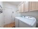 Convenient laundry room with washer, dryer, and upper cabinets at 2612 Harrisburg Ave, Henderson, NV 89052