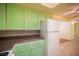 Full kitchen with tiled backsplash, light green cabinets, and appliances at 1701 E Katie Ave # 65, Las Vegas, NV 89119