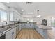 Modern kitchen with gray cabinets, stainless steel appliances, and light wood floors at 601 Sierra Ln, Henderson, NV 89002