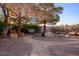 Landscaped backyard patio with seating and fire pit area at 8365 Hauck St, Las Vegas, NV 89139