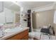 Clean bathroom with shower/tub combo and wood floor at 625 S Royal Crest Cir # 23, Las Vegas, NV 89169