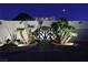 Stunning desert home exterior with palm trees and ornate iron gate at night at 7045 Edna Ave, Las Vegas, NV 89117