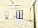 Bedroom with tile floors, double doors to patio, and ceiling fan at 5086 Jeffreys St # 201, Las Vegas, NV 89119