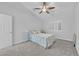 Bedroom featuring a ceiling fan, shutters, and neutral decor for a calm and inviting atmosphere at 9609 Eagle Valley Dr, Las Vegas, NV 89134