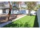 Backyard featuring lush artifical turf, a gravel area, privacy fence and mature trees at 1403 5Th Pl, Las Vegas, NV 89104