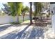 The backyard has artifical turf area, gravel area, privacy fence and some mature trees at 1403 5Th Pl, Las Vegas, NV 89104