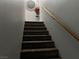 Carpeted staircase with wooden handrail leading to upper level at 2679 Jacyra Ave, Las Vegas, NV 89121