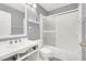 Clean bathroom with white vanity, shower/tub combo at 2823 Camelback Ln, Henderson, NV 89074