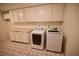 Bright laundry room, featuring white cabinets and updated washer and dryer at 3126 Asoleado Cir, Las Vegas, NV 89121