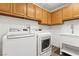 Efficient laundry room with modern washer and dryer set and utility sink at 5555 W Desert Inn Rd, Las Vegas, NV 89146