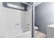 Clean bathroom with a shower/tub combo and gray walls at 6223 Foothill Blvd, Las Vegas, NV 89118