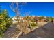 Spacious backyard with gravel landscaping, mature trees, and a partially visible pool at 6971 Cedar Basin Ave, Las Vegas, NV 89142