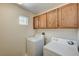 Functional laundry room with washer, dryer, and cabinets offer ample storage at 8889 W Torino Ave, Las Vegas, NV 89148