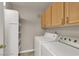 Laundry room with washer, dryer, and shelving at 950 Seven Hills Dr # 1512, Henderson, NV 89052