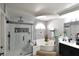 Modern bathroom with a large soaking tub and walk-in shower at 9843 Frosty Canyon Ct, Las Vegas, NV 89183