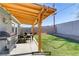 Outdoor patio with shaded dining area and artificial grass at 139 Ivy St, Henderson, NV 89015